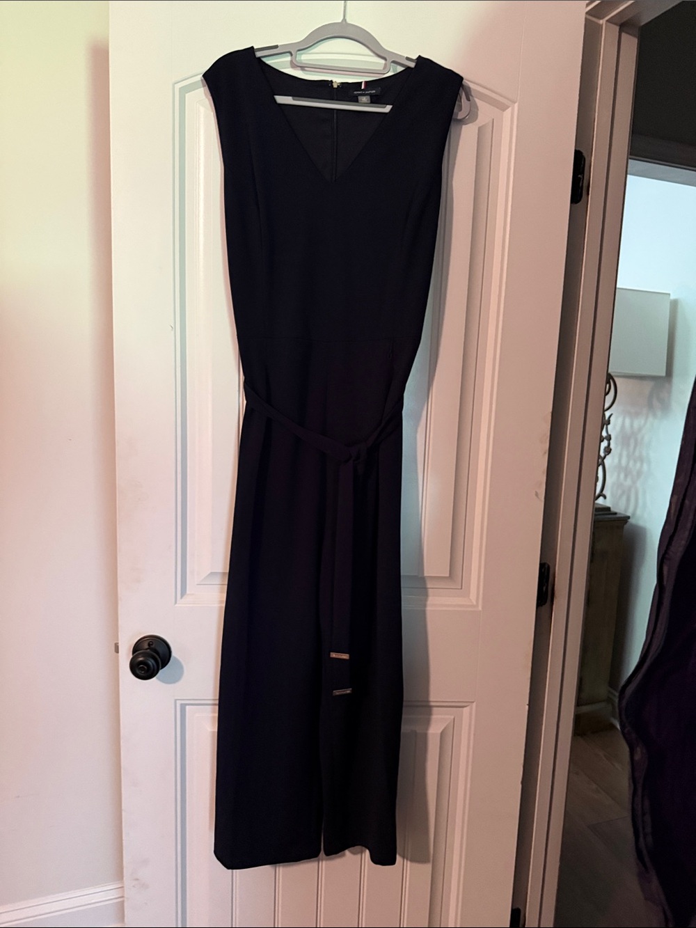 Sleeveless Navy V-Neck Jumpsuit with Waist Tie